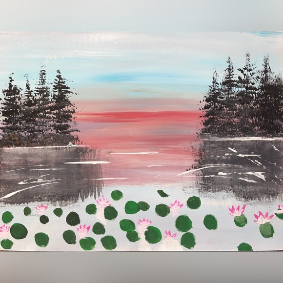 Handmade Acrylic Painting On Paper 9" X 12" Decor/Wall, Frame Not Included - Picture 2 of 2